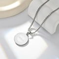 Polished stainless steel round Jesus pendant necklace with Greek key pattern and box chain - Silver JESUS Box Pearl Necklace / Silver
