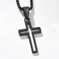 Collana hip-hop uomo con pendente croce traforata nera e catena box in acciaio inox - Nero