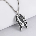 Cartoon black and white cat pendant necklace with knife detail on box chain - Cat Holding Knife (XL202514)