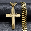 Collana da uomo con pendente a croce 3D in acciaio inossidabile dorato e catena a maglia - Oro