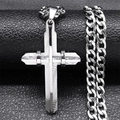 Collana con croce in acciaio inossidabile argento con incisione su catena cubana uomo - Color Acciaio