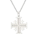 Colgante de cruz de Jerusalén en plata pulida con grabado floral vintage y cadena fina - Plateado