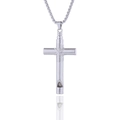 Pendentif sifflet croix en acier inoxydable poli avec chaîne box sur fond blanc - Argenté