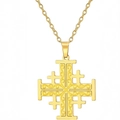 Elegante collar con colgante de cruz de Jerusalén en oro con motivos grabados ornamentados - Dorado