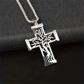 Silver stainless steel Tree of Life cross pendant necklace with classic box chain - Silver Tree Of Life Cross Necklace