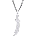 Silver stainless steel Zulfiqar sword pendant necklace for men with a curb chain link - Silver Sword - Curb Chain