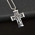 Collar con colgante de cruz de acero inoxidable y árbol de la vida con cadena de plata - Collar De Cruz Árbol De Vida Plata