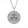 Zilveren Enochian magische hexagram amulet ketting met Alpha en Omega gravuresymbolen - Zilver