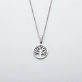 Collana con ciondolo albero della vita lucido in acciaio inossidabile e catena d'argento - Color Acciaio