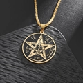Vintage Pentagram Seal of Solomon amulet necklace in gold and black for men and women - Gold
