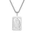 Collier avec pendentif carré argenté, gravure Vierge Marie et chaîne torsadée - Chaîne Panier 60cm / Acier