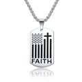 Men's stainless steel US flag cross dog tag necklace with Faith engraving - With 60CM Chain / Steel