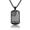 Black stainless steel dog tag necklace with US flag cross and FAITH engraving - With 60CM Chain / Black