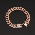 Bracelet maille cubaine en or rose serti de strass brillants pour style hip-hop - Style Bracelet Court / Or rose