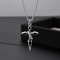 Gothic silver cross pendant necklace for men with black enamel and cable chain - White KS Gothic Cross Center Ring Style (204)