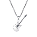Collar con colgante de guitarra eléctrica de acero inoxidable plateado y negro - Collar Guitarra Color Acero