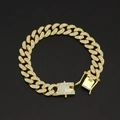 Bracelet gourmette cubaine dorée serti de zircons avec fermoir à boîte sécurisé - Grand Bracelet / Or