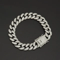 Bracelet gourmette cubaine argenté serti de strass avec un fermoir à boîte carrée - Grand Bracelet / Argent