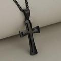 Double-layered black stainless steel cross pendant necklace for men with matte finish - Double Layer Cross / Black