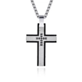 Collier avec pendentif croix vintage pour homme en acier inoxydable avec motif à carreaux - Collier Croix Ton Argent & Acier