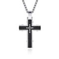 Pendentif croix pour homme en acier inoxydable avec motif à carreaux noirs et diamants - Collier Croix Ton Noir & Argent