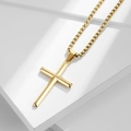 Polierte goldene Edelstahl-Kreuzkette mit Boxkette auf einem geometrischen Block - 3mm Breite - 60cm Länge / Gold