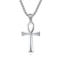 Ciondolo a croce Ankh in acciaio inossidabile lucido con catena box su sfondo bianco - Argento