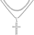 Dettaglio della collana a doppio strato in argento con croce in pavé di zirconi - Stile Croce con Strass a Doppio Strato / Argento