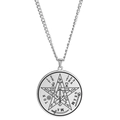 Vintage silver pentagram amulet necklace with occult Tetragrammaton sigil engraving - Silver