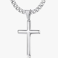 Minimalistische silberne Edelstahl Kreuz Anhänger Halskette mit polierter Kette für Herren - Silber
