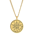 Golden Seal of Solomon pentagram pendant necklace with Hebrew symbols and curb chain - Gold