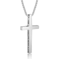 Collar con colgante de cruz de acero pulido y grabado inspirador sobre fondo blanco minimalista - Plateado (1:9)