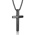 Collar de cruz de acero inoxidable negro para hombre con versículo religioso grabado - Negro (4:13)