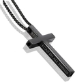 Primer plano del collar de cruz de acero inoxidable negro con grabado I CAN DO ALL THINGS - Cruz de Respiración Grabada (4:13) / Negro