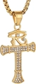 Nahaufnahme der goldenen Horusauge-Kreuz-Halskette mit funkelnder Zirkonia-Pflasterfassung - Auge des Horus Kreuzkette