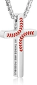 Detailed side view of stainless steel cross necklace with baseball stitching and engraving - Baseball Cross 19:26 (Steel)
