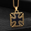 Vintage gold stainless steel cross pendant necklace with black enamel inlay for men and women - Gold