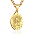 Macro view of gold Saint Joseph pendant with polished finish and detailed engraving - Saint Joseph Style / Gold