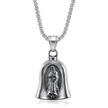 Vintage stainless steel Virgin Mary bell pendant necklace with round link chain - Retro Steel Color Bell