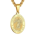 Macro view of gold Saint Raphael archangel pendant with intricate religious engraving - Saint Raphael Style / Gold