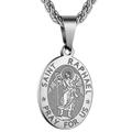 Saint Raphael the Archangel pendant in polished stainless steel with embossed details - Saint Raphael Style / Silver