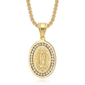 Gouden ovale Maagd Maria Guadalupe hanger ketting met zirkonia voor heren hip hop - Strass Portret Gouden Halsketting