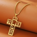 Golden stainless steel hollow out cross pendant necklace with detailed nativity scene - Gold