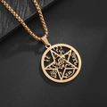 Golden stainless steel Solomon pentagram pendant necklace with hollow engraving details - Gold