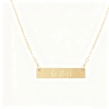 Polished gold rectangular bar necklace with 'be still' engraving on a cross chain - Be Still Style
