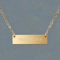 Gold minimalist rectangular bar pendant necklace featuring Psalm 23:4 engraved detail - Psalm 23:4 Style