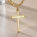 Collar con colgante de cruz de acero inoxidable dorado pulido con bordes biselados en 3D - Dorado