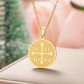 Golden Orthodox IC XC NIKA cross medallion necklace with intricate embossed religious detail - Gold