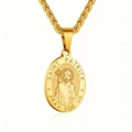 Collar con colgante de medallón ovalado de San Patricio en oro y cadena de trigo para hombre - Dorado