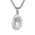 Collar con medalla ovalada de San Patricio en acero inoxidable plateado fondo blanco - Plateado